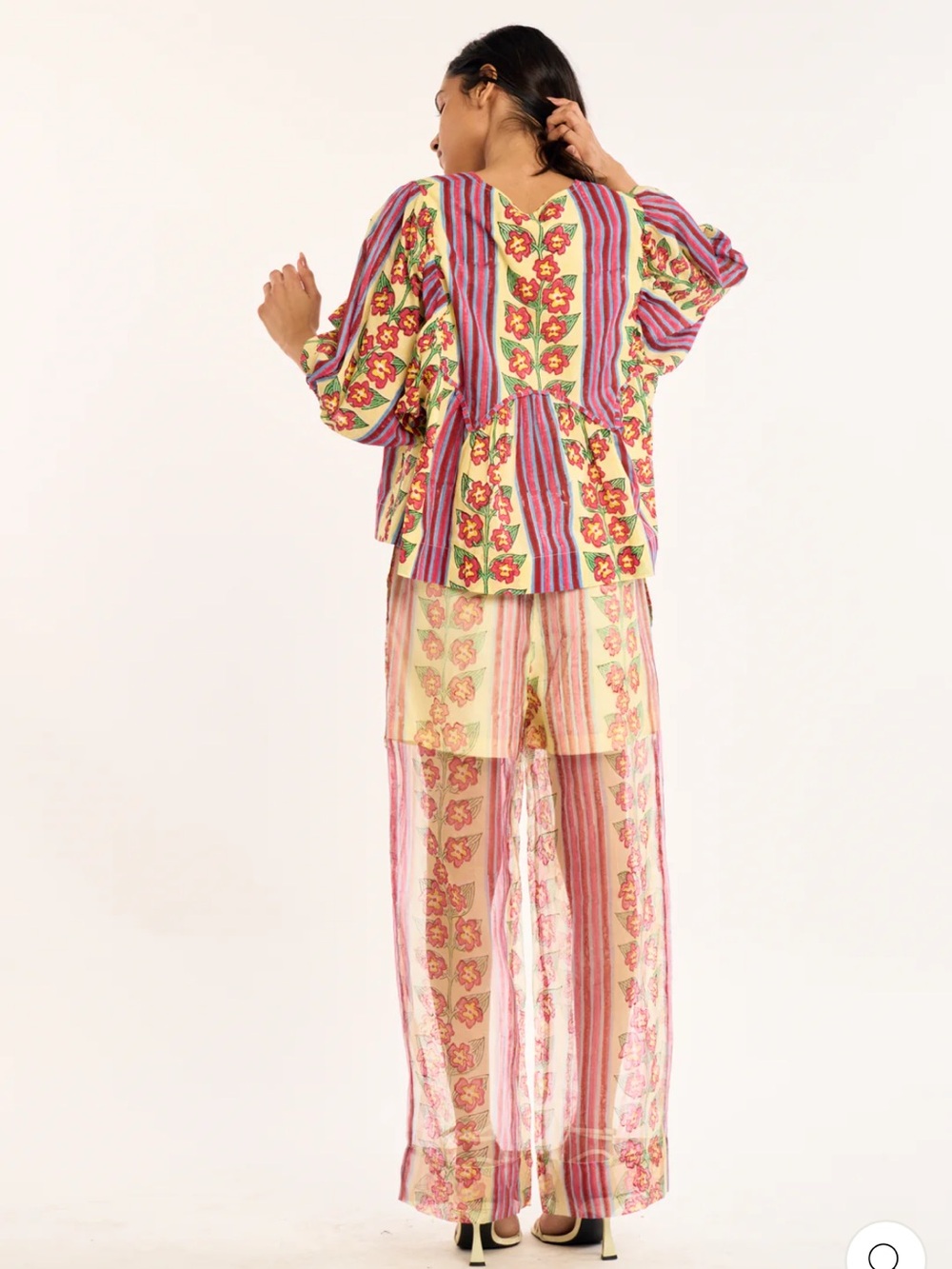 Rujuta Sheth NWT Bombay Pants Sheer Floral Stripe in Buttercream Iris size L - Picture 8 of 9